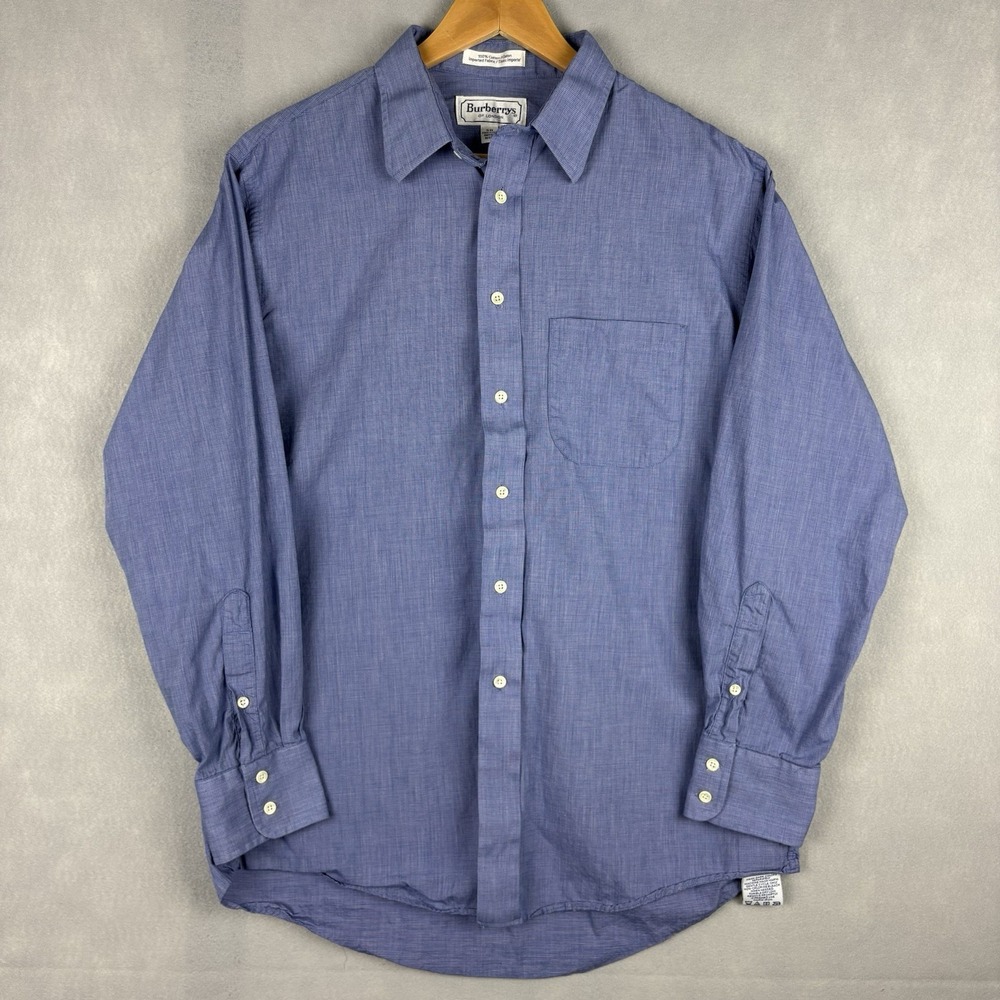 Vintage Burberrys Button Up Shirt Men’s Large 16-34 Blue Long Sleeve Made In USA